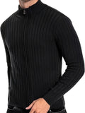 ChicMy-Fall Outfits Plus Size Men's Solid Textured Sweater Slim Fit Knit Tops, Men's Clothing Band Collar Cardigan For Spring Fall Winter