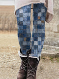 ChicmyDenim-paneled printed stretch leggings