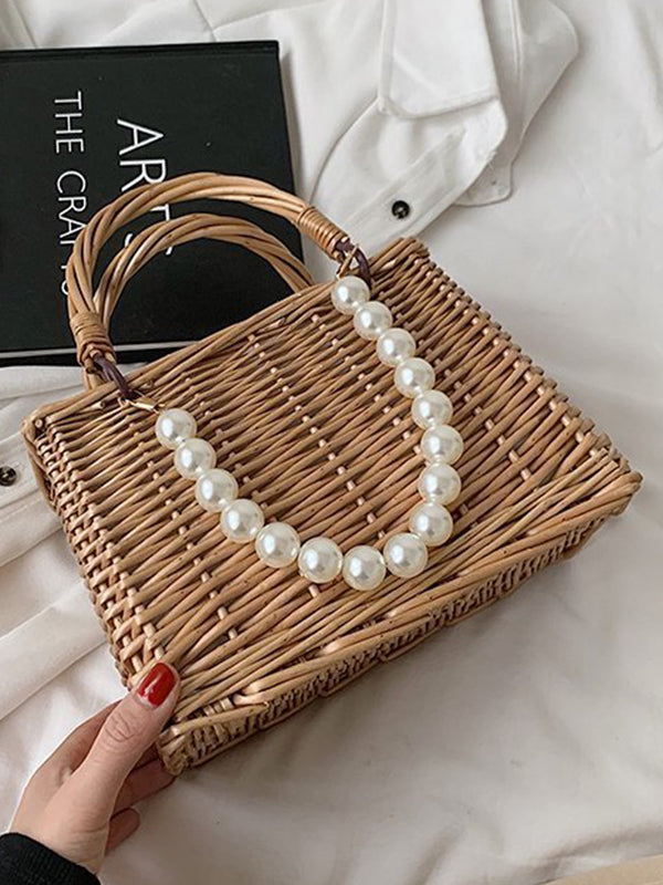 Chicmy-Vintage Urban Cute Pearl Weave Handbag