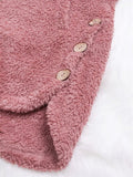 ChicmyWomen Cozy Fleece Hooded Fuzzy Asymmetrical Hem Button Teddy Bear Coat