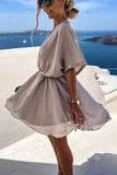 CHICMY-Women's Spring and Summer Outfits, Casual and Fashionable Batwing Sleeve Satin Mini Dress