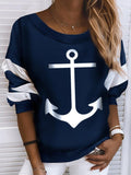 ChicmyJFN Women Anchor Long Sleeve Crew Neck Sweatshirt