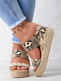 ChicmyBeach vacation Straw Wedges Denim Sandals Jean Shoes