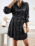 CHICMY-Graduation gift, graduation evening dress Tied Waist Leopard Buttoned Loose Long Sleeves Lapel Shirt Dress Mini Dresses