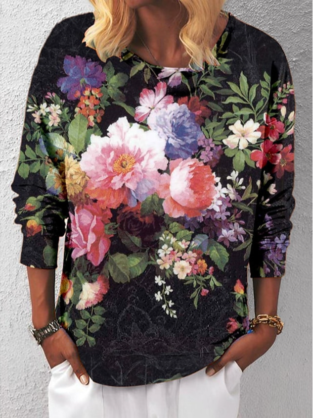 ChicmyCasual Floral Loose Crew Neck T-Shirt
