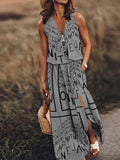 Chicmy- Sleeveless Casual Waist Zip Letter Print    Maxi Dresses