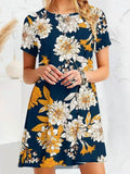 Chicmy- Casual Urban Round Neck Short Sleeve Floral Print Loose Dress