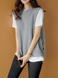 Chicmy-Fall Outfits Simple Sleeveless Loose Buttoned Solid Color Round-Neck Sweater Vest Outerwear