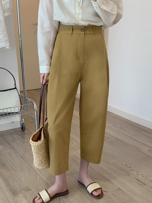 Chicmy-Solid Color High Waisted Loose Casual Pants Bottoms