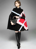 Chicmy-Original Loose Batwing Sleeves Contrast Color Striped Lapel Collar Cape Coats