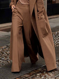 Chicmy-High-Waisted Solid Color Split-Joint Loose Straight Leg Trousers Pants