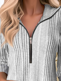 ChicmyKnitted Zipper Casual V Neck Sweatshirt