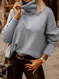 Chicmy-Casual Loose Solid Color High-Neck Long Sleeves Knitwear