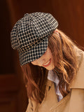 Chicmy-Vintage Contrast Color Houndstooth Plaid Woolen Hat