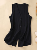 Chicmy-Buttoned Solid Color Loose Sleeveless V-neck Vest Top