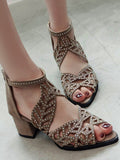 ChicmyLadies Elegant Wedding Shoes Cutout Open Toe Block Heel Sandals