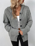 Chicmy-Simple Long Sleeves Loose Buttoned Solid Color Hooded Cardigan Coats