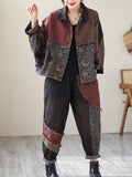 Chicmy-Contrast Color Fringed Split-Joint Long Sleeves Printed Outwear + Harem Pants  Two Pieces Set