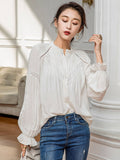 Chicmy-Vintage Urban White Loose Puff Sleeves Blouse