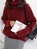 Chicmy-Casual Loose Long Sleeves Solid Color High-Neck Sweater Tops