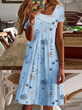 Chicmy- Casual Loose Floral Print Short Sleeve Short Dress