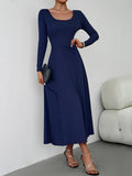 CHICMY-Graduation gift, graduation evening dress Tied Waist Solid Color Skinny Long Sleeves U-Neck Midi Dresses