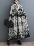 CHICMY-Graduation gift, graduation evening dress Tie-dyed Split-Joint Pleated Loose Long Sleeves Stand Collar Midi Dresses