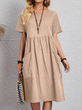 Chicmy- Round Neck Loose Casual Solid Color Vacation Short Sleeve Midi Dress