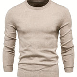 Plus Size Men's Solid Sweater  With Long Sleeves, Casual Pullover Knit Tops For Daily Life, Men Clothing