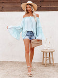 Chicmy-Urban Solid Color Pleated Puff Sleeves Off-The-Shoulder Blouse