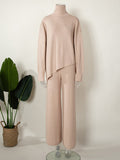 Chicmy-Casual Solid Color Irregularity High-Neck Sweater& Wide Leg Pants Suits