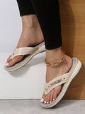 ChicmyMetal Rhinestone Slope Heel Flip-Flops