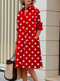 Chicmy-Vintage Long Sleeves Polka Dot Lapel Midi Dresses