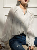 Chicmy-Vintage Urban White Loose Puff Sleeves Blouse