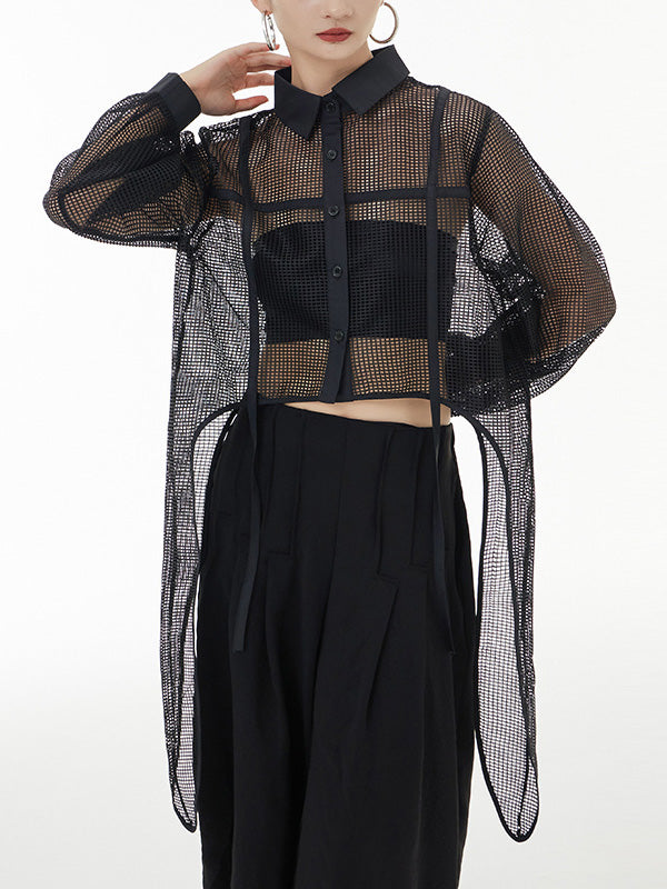 Chicmy-Stylish Long Sleeves Loose Mesh See-Through Sun Protection Blouses&Shirts Tops