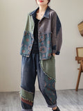 Chicmy-Contrast Color Fringed Split-Joint Long Sleeves Printed Outwear + Harem Pants  Two Pieces Set