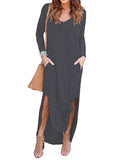 CHICMY-Graduation gift, graduation evening dress Split-Side Solid Color Loose Long Sleeves V-Neck Maxi Dresses