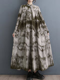 CHICMY-Graduation gift, graduation evening dress Tie-dyed Split-Joint Pleated Loose Long Sleeves Stand Collar Midi Dresses