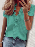 Chicmy-Casual Short Sleeves Solid Color V-Neck Blouses