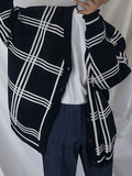 Chicmy-Men's V Neck Checkered Cardigan