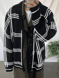 Chicmy-Men's V Neck Checkered Cardigan