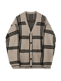 Chicmy-Men's V Neck Checkered Cardigan