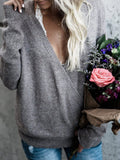 Chicmy-European and American casual women's clothing Deep V-Neck Long Sleeve Knitted Sweater