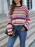 Chicmy-European and American casual women's clothing Hollow Stripe Long Sleeve Round Neck Sweater