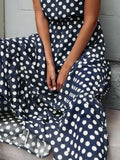 Chicmy-European and American casual women's clothing Polka Dot Print Round Neck Casual Dress