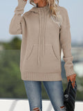 Chicmy-European and American casual women's clothing Solid Pocket Knit Hooded Sweater