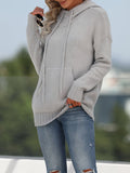 Chicmy-European and American casual women's clothing Solid Pocket Knit Hooded Sweater