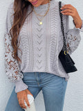 Chicmy-European and American casual women's clothing Stylish Lace Trim Panel Knit Cutout Sweater