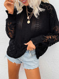 Chicmy-European and American casual women's clothing Stylish Lace Trim Panel Knit Cutout Sweater