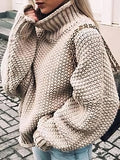 Chicmy-European and American casual women's clothing Thick Thread High Neck Bat Sleeve Knit Sweater